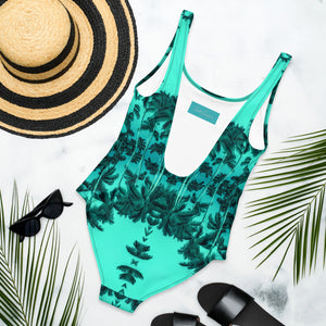 Women's One-Piece Swimsuit, Palm Tree, Green