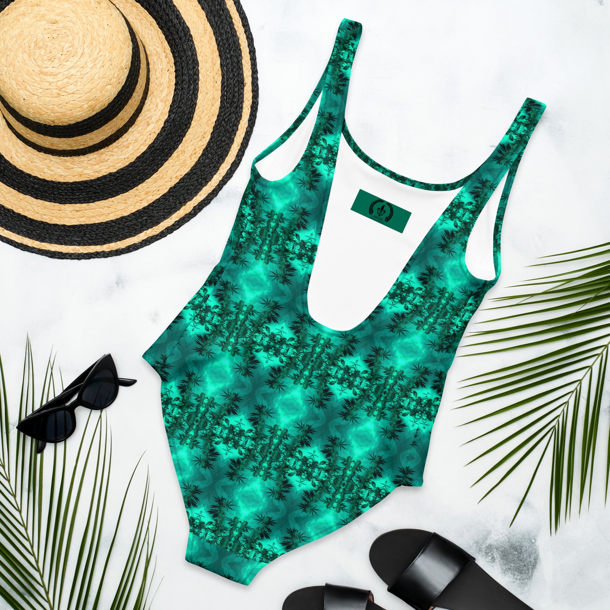 Women's One-Piece Swimsuit, Cannabis Collection 2, Green