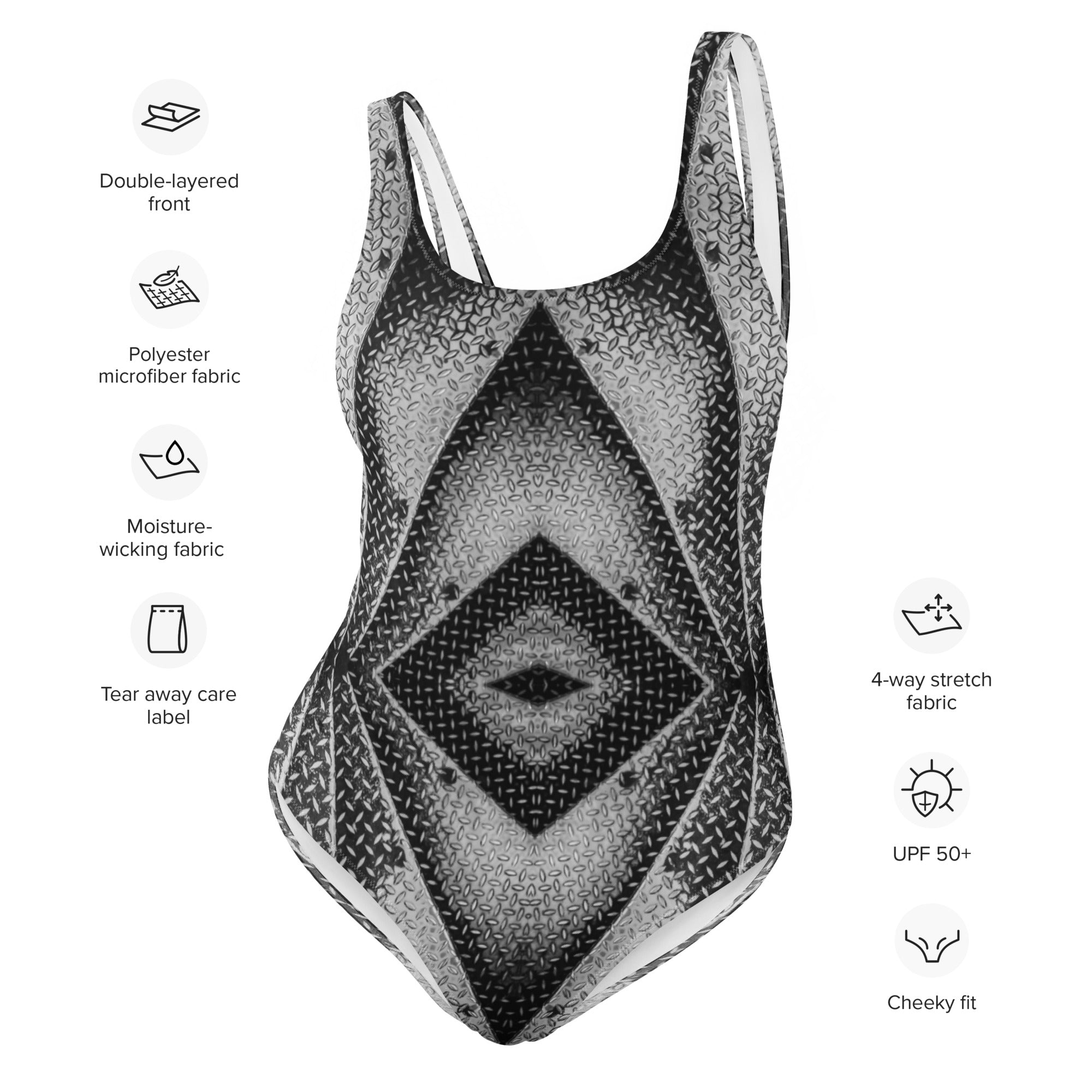 Women's One-Piece Swimsuit, Eiffel Tower Diamond Plate