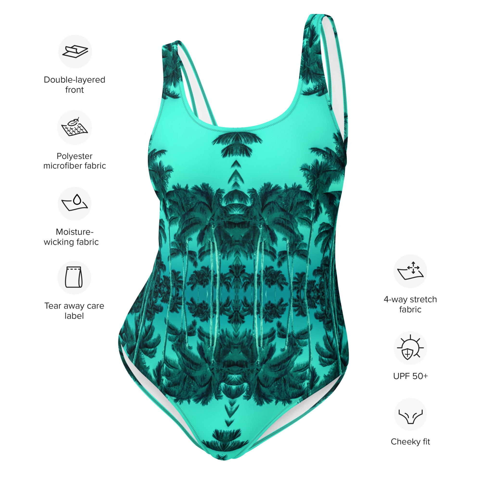 Women's One-Piece Swimsuit, Palm Tree, Green