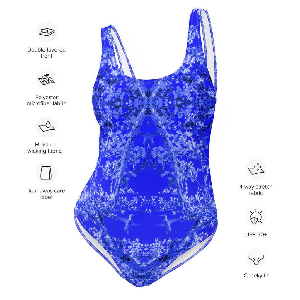 Women's One-Piece Swimsuit, Hummingbird, Blue