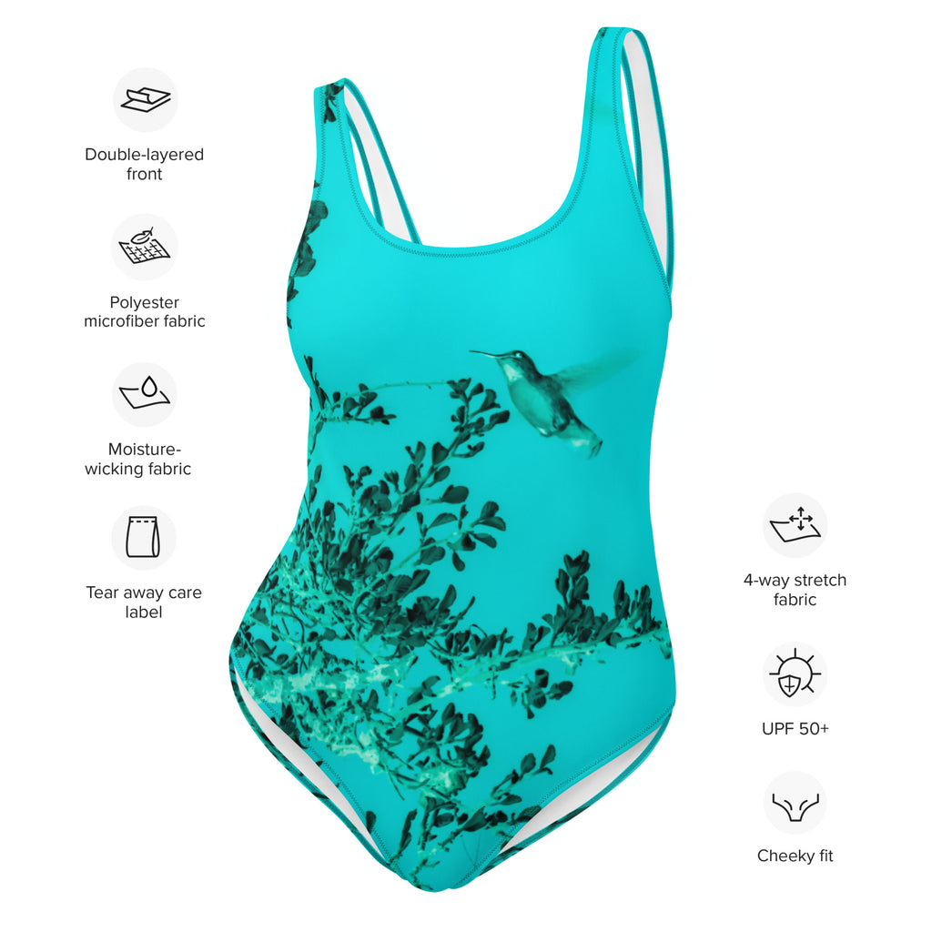 Women's One-Piece Swimsuit, Hummingbird, Turquoise