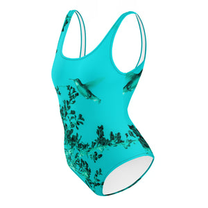 Women's One-Piece Swimsuit, Hummingbird, Turquoise