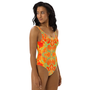 Women's One-Piece Swimsuit, Electric Lilly