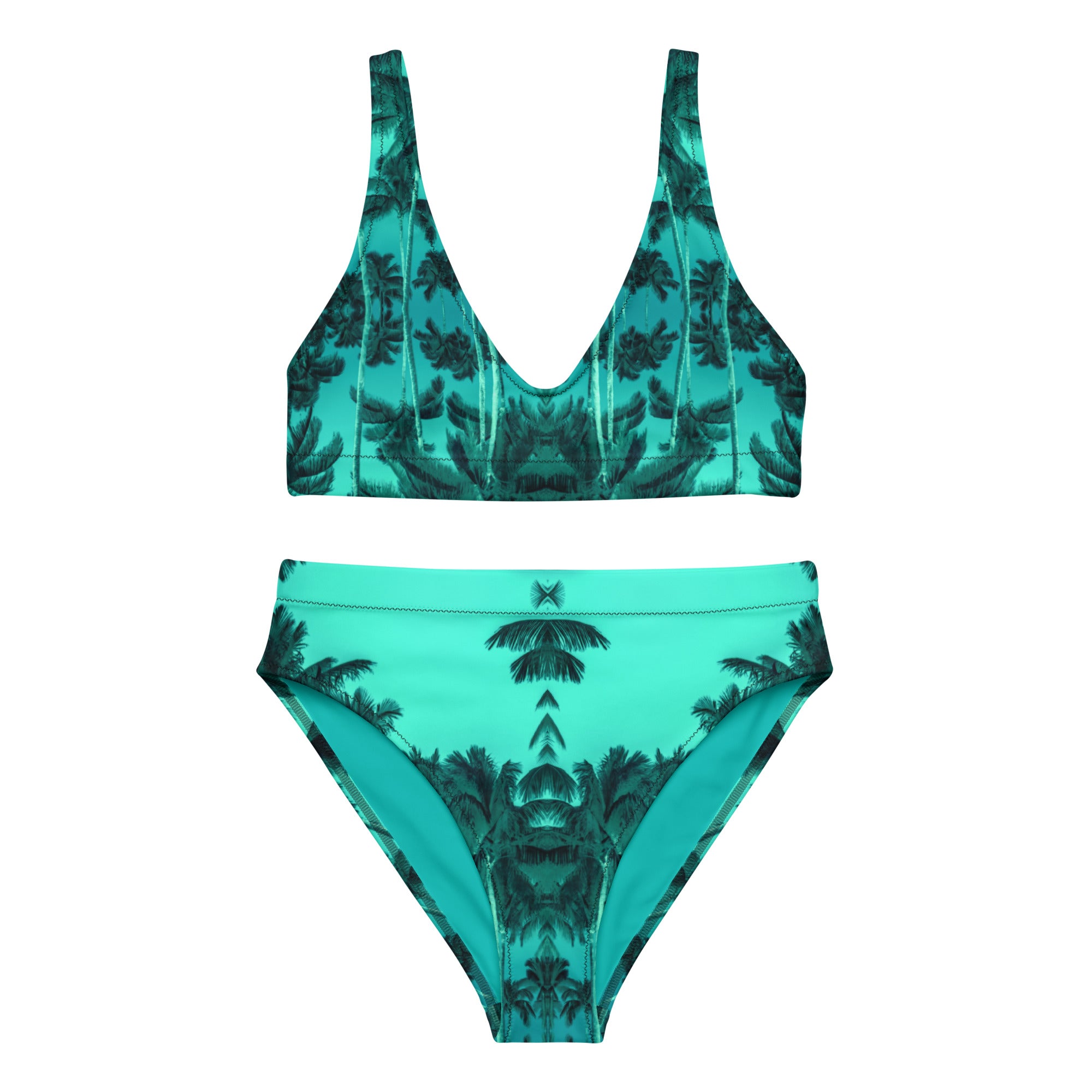 Women's Recycled High-Rise Bikini, Palm Tree, Green