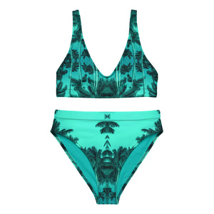 Women's Recycled High-Rise Bikini, Palm Tree, Green