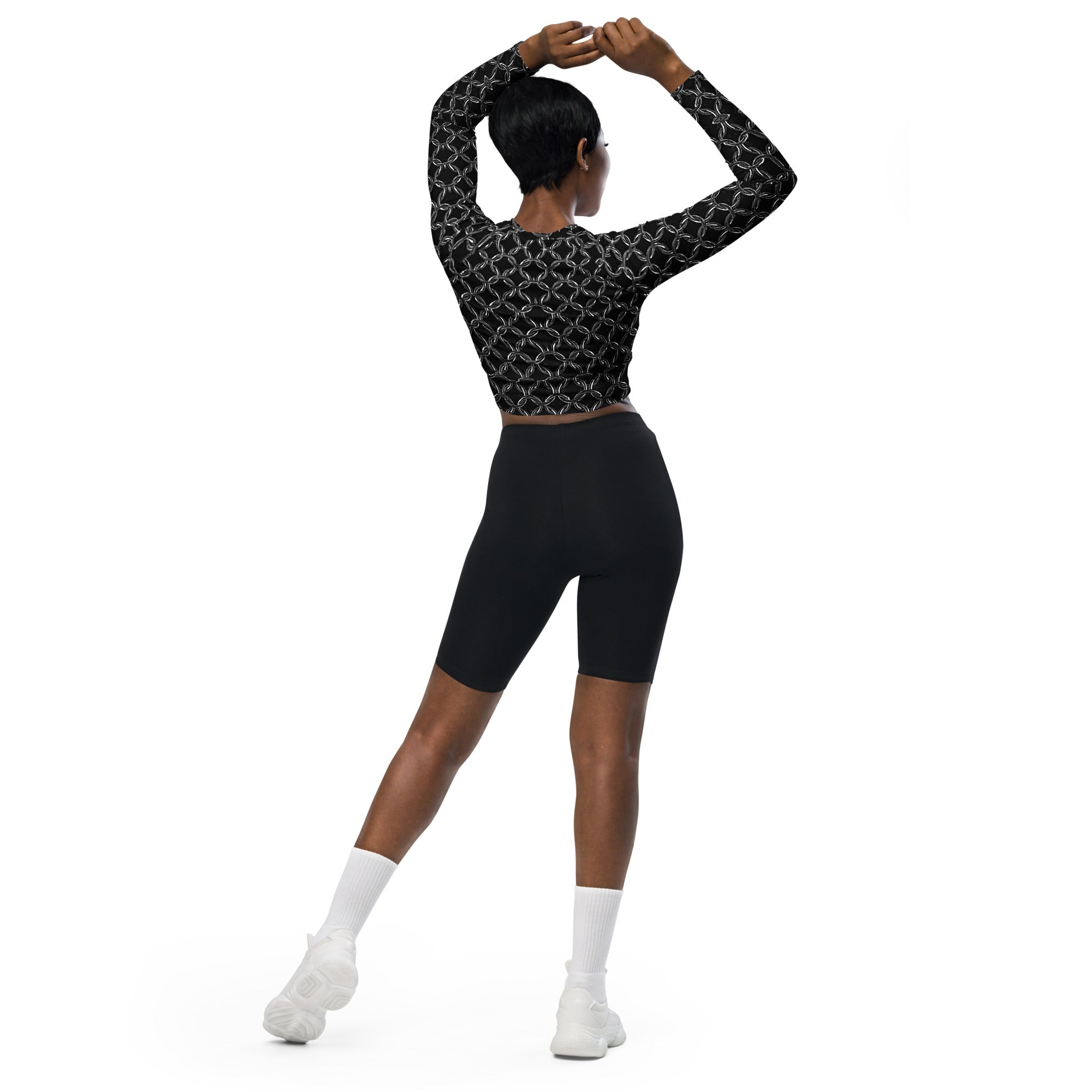 Recycled Athletic Long-Sleeve Crop Top, UPF 50+, Chainmaille