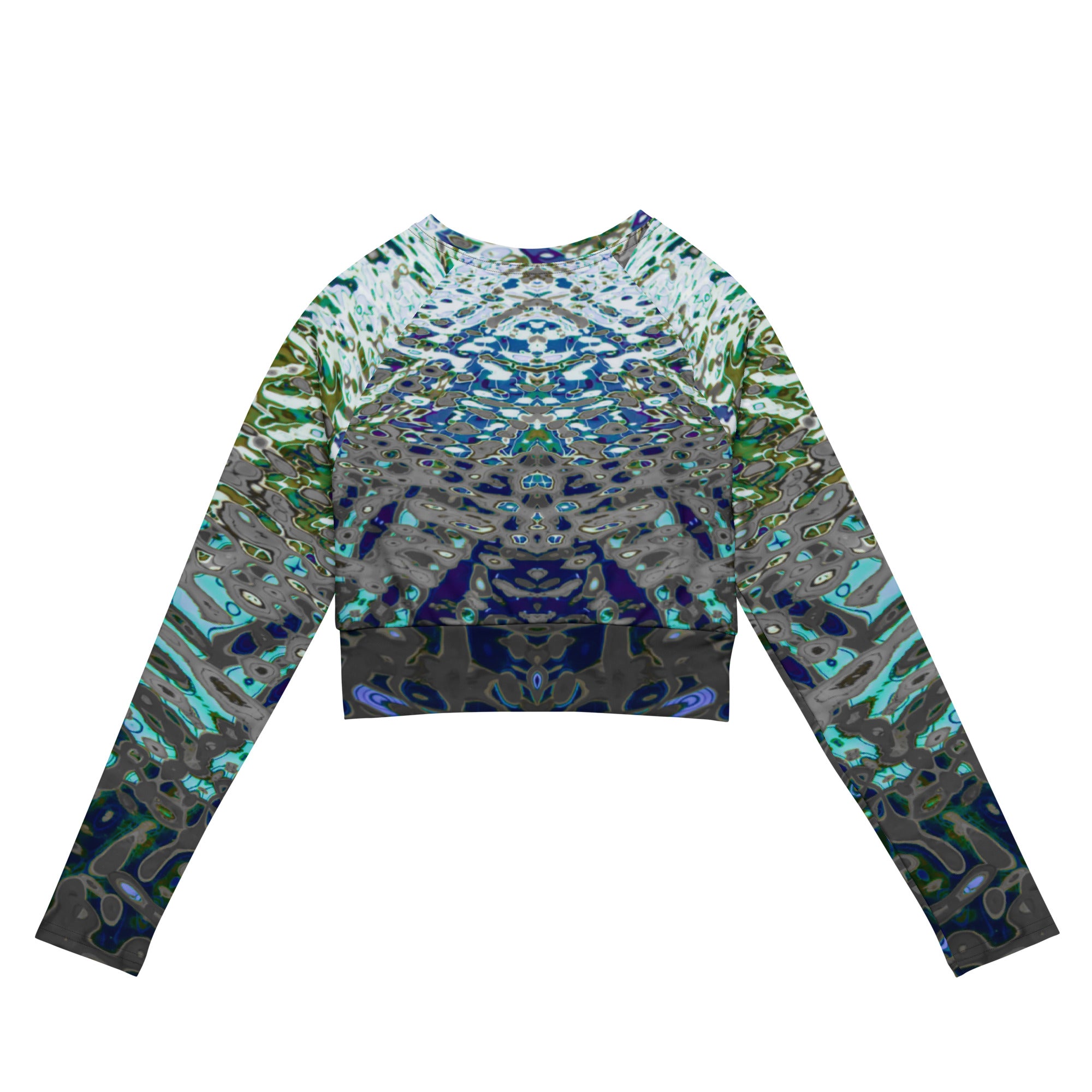 Recycled Athletic Long-Sleeve Crop Top, UPF 50+, Liquid Jewel