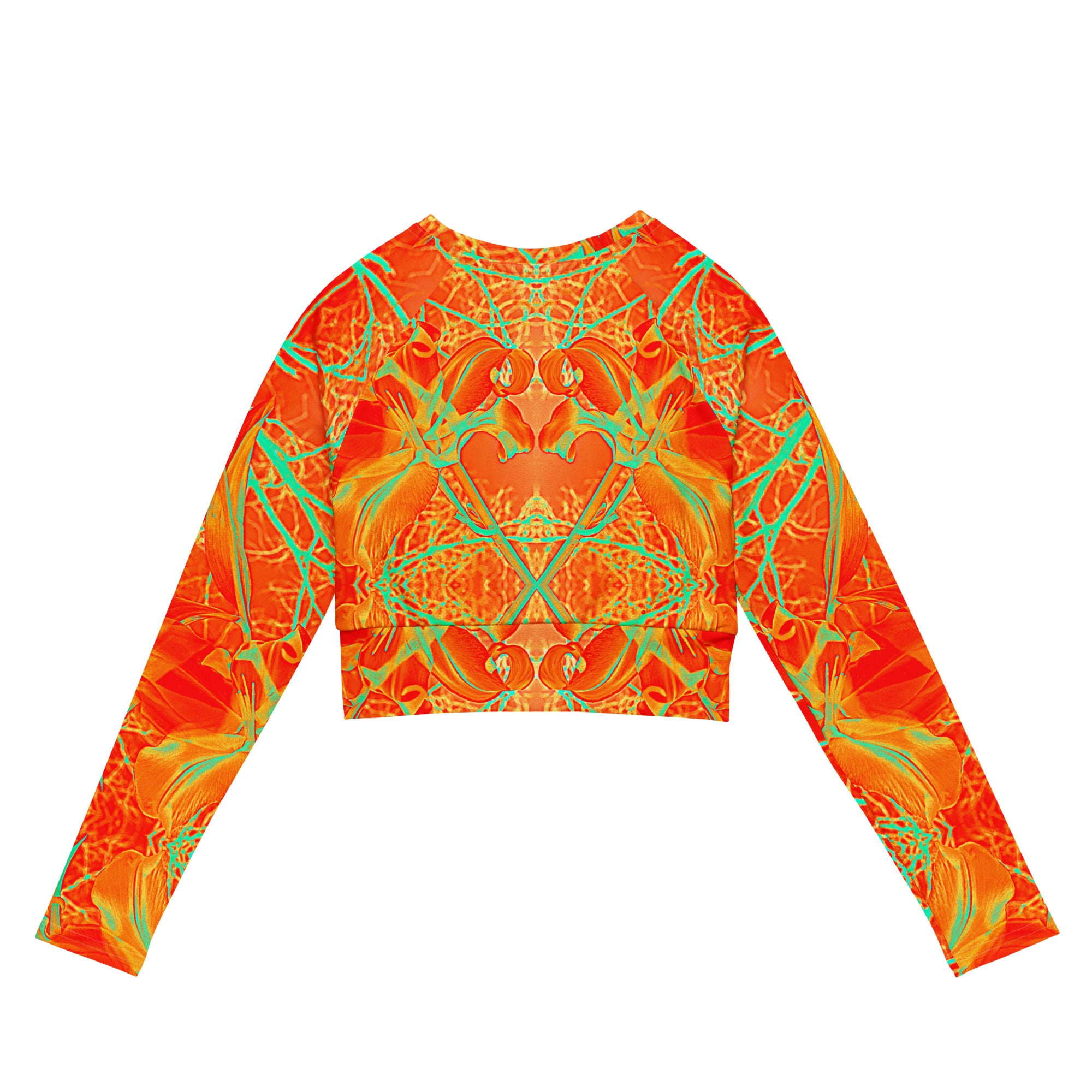 Recycled Athletic Long-Sleeve Crop Top, UPF 50+, Electric Lily