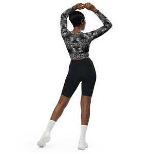 Recycled Athletic Long-Sleeve Crop Top, UPF 50+, Cannabis, Midnight