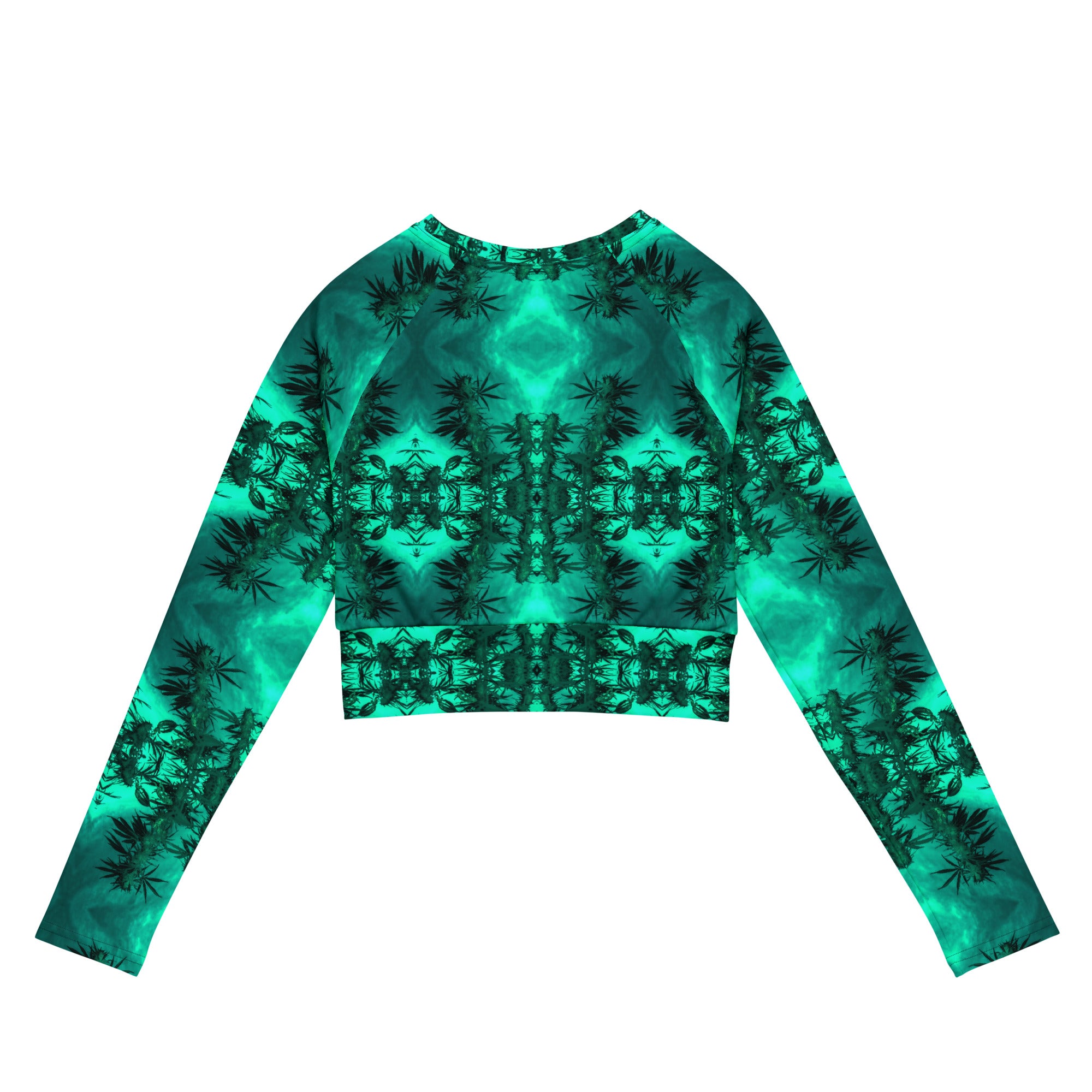 Recycled Athletic Long-Sleeve Crop Top, UPF 50+, Cannabis, Green