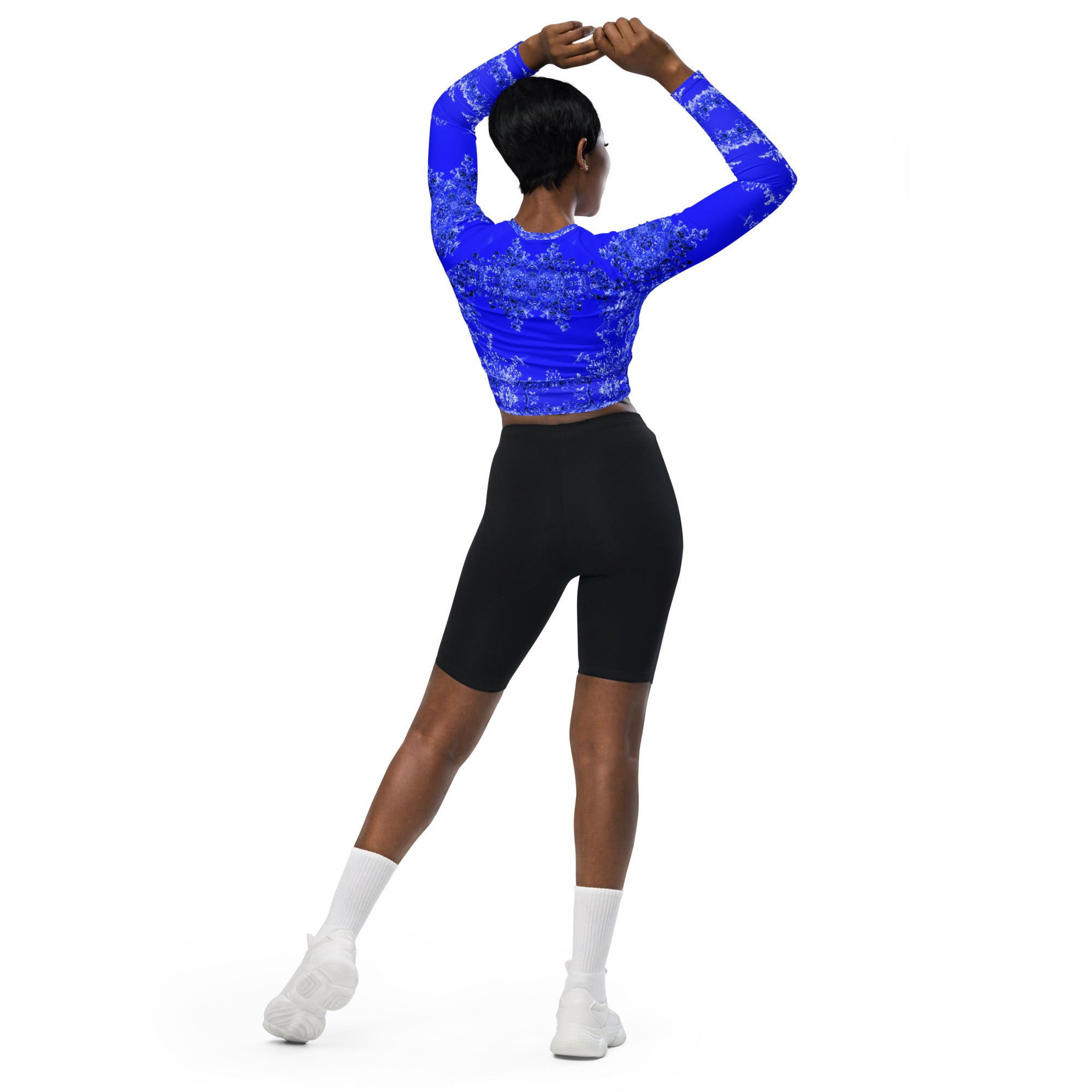 Recycled Athletic Long-Sleeve Crop Top, UPF 50+ Hummingbird, Blue