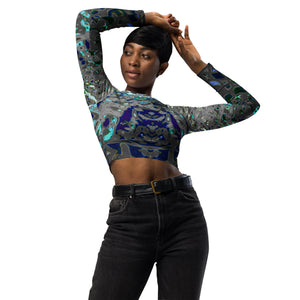 Recycled Athletic Long-Sleeve Crop Top, UPF 50+, Liquid Jewel