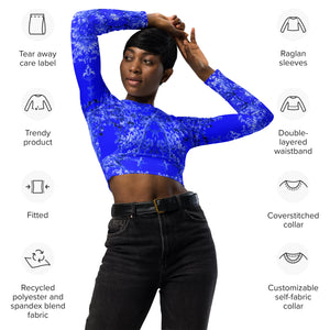 Recycled Athletic Long-Sleeve Crop Top, UPF 50+ Hummingbird, Blue