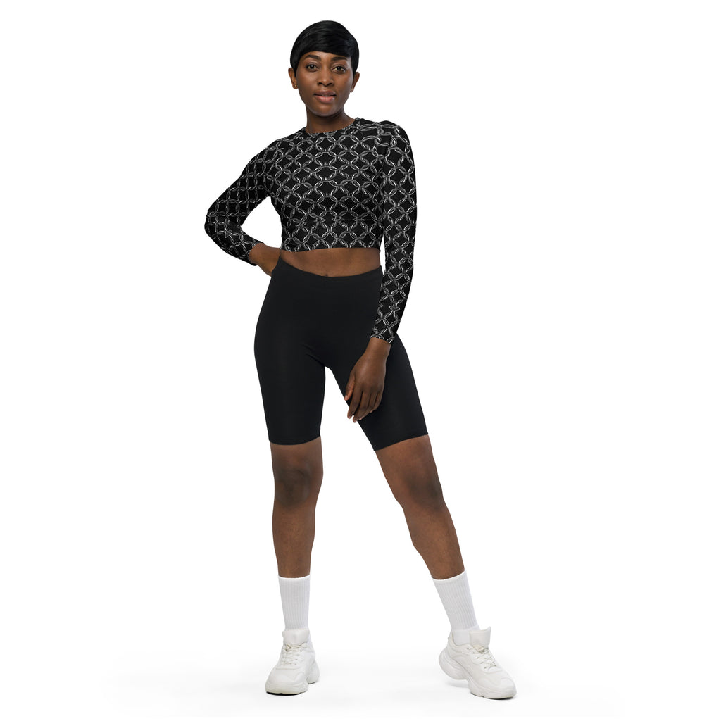 Recycled Athletic Long-Sleeve Crop Top, UPF 50+, Chainmaille