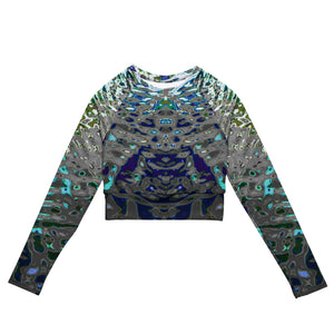 Recycled Athletic Long-Sleeve Crop Top, UPF 50+, Liquid Jewel