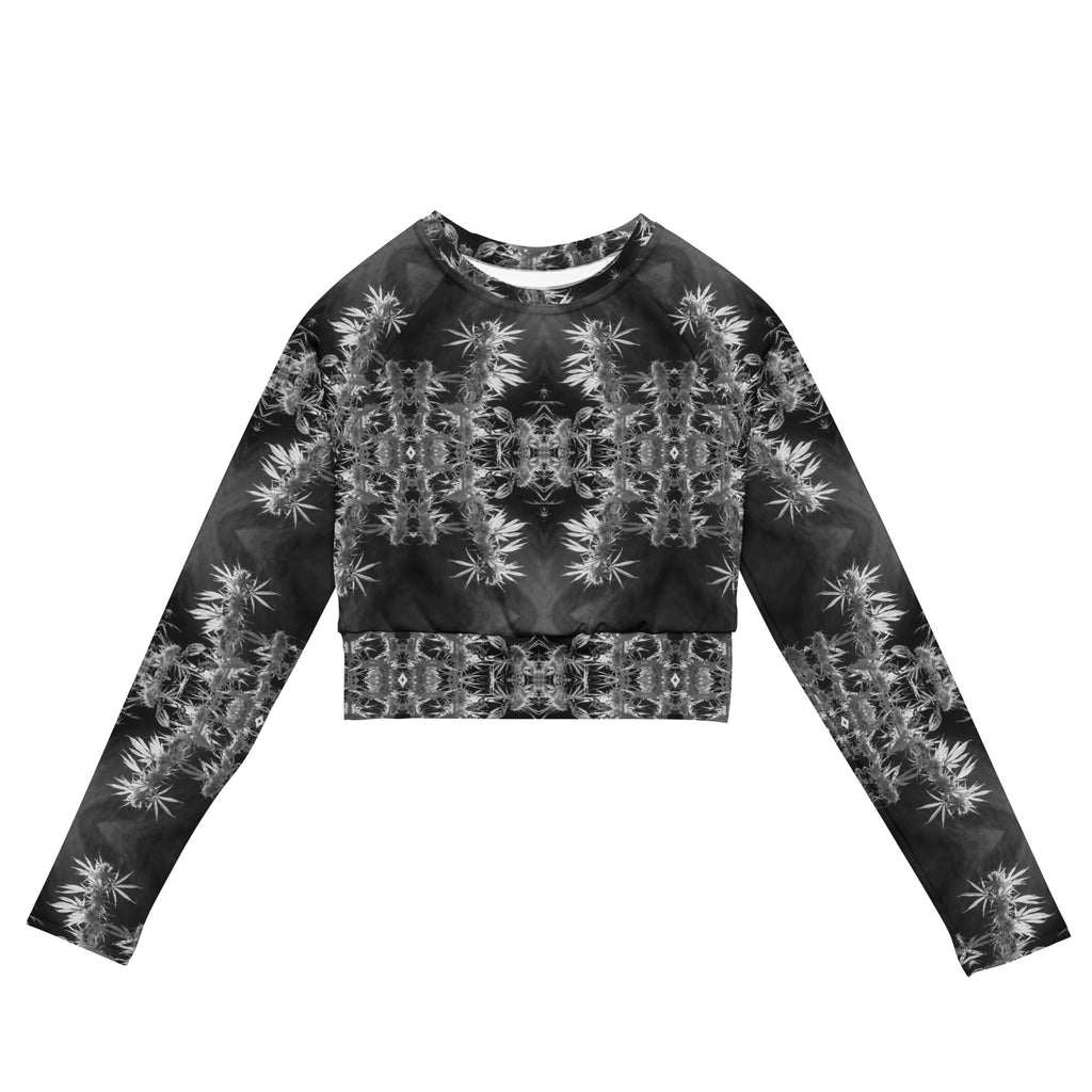 Recycled Athletic Long-Sleeve Crop Top, UPF 50+, Cannabis, Midnight