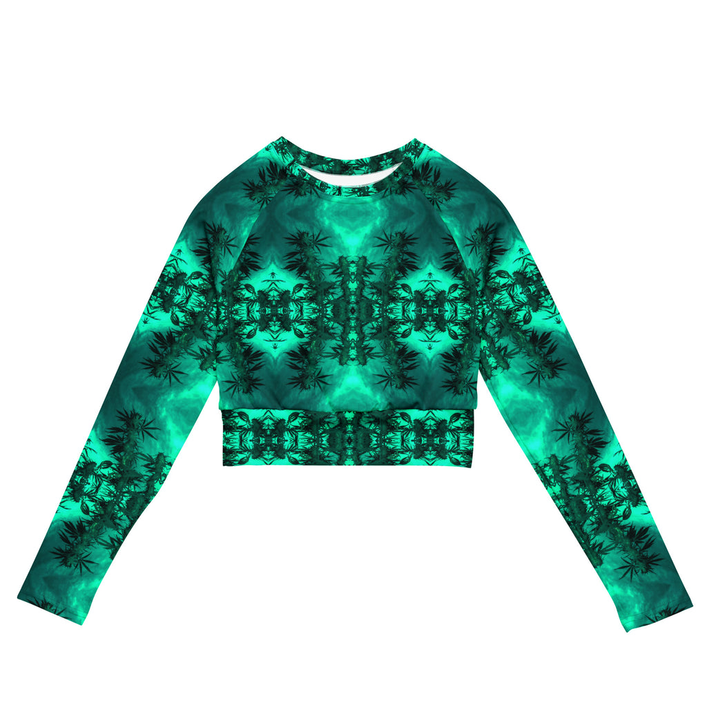 Recycled Athletic Long-Sleeve Crop Top, UPF 50+, Cannabis, Green