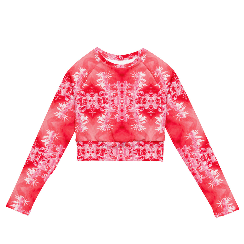 Recycled Athletic Long-Sleeve Crop Top, UPF 50+, Cannabis, Infrared