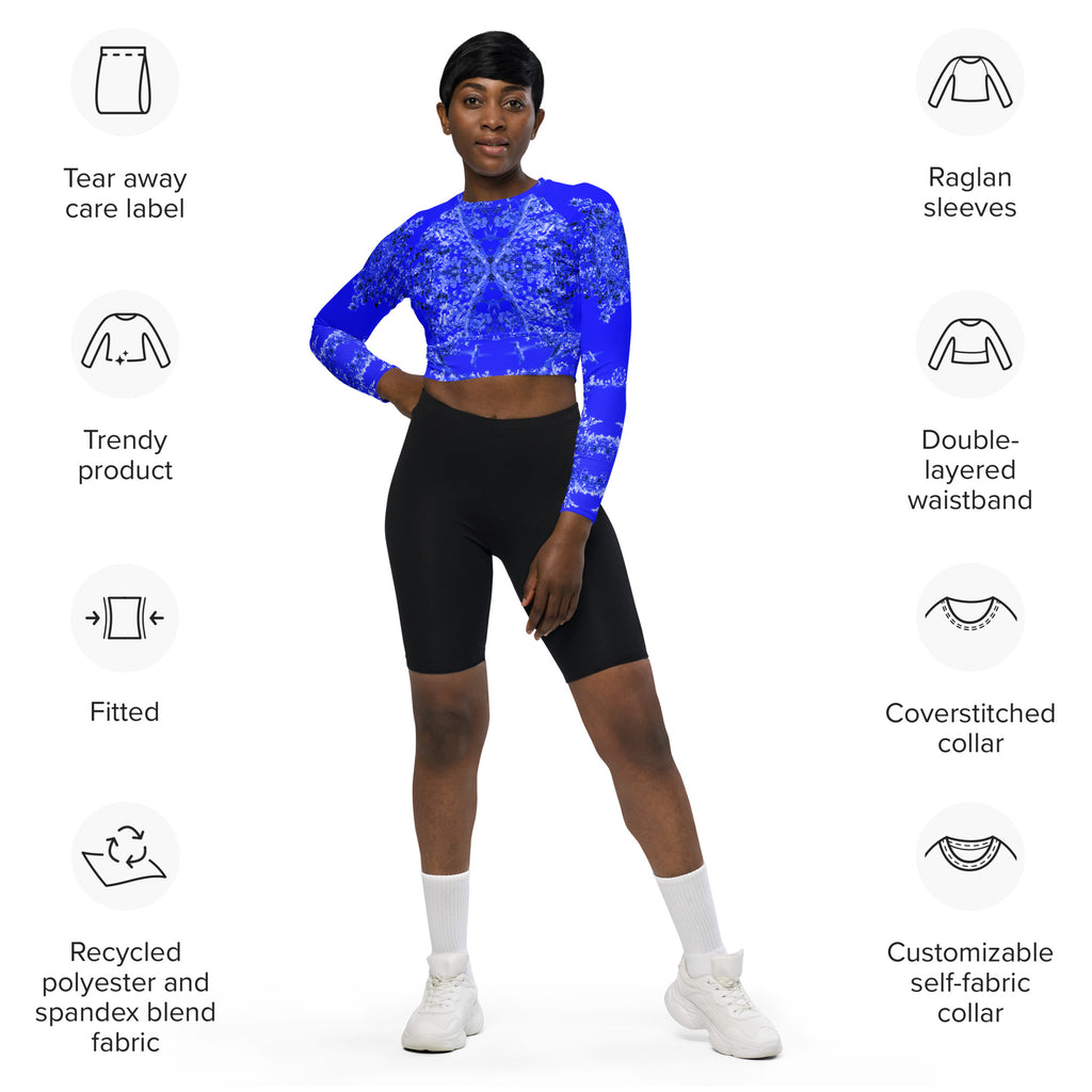 Recycled Athletic Long-Sleeve Crop Top, UPF 50+ Hummingbird, Blue