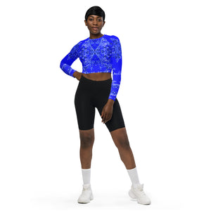 Recycled Athletic Long-Sleeve Crop Top, UPF 50+ Hummingbird, Blue