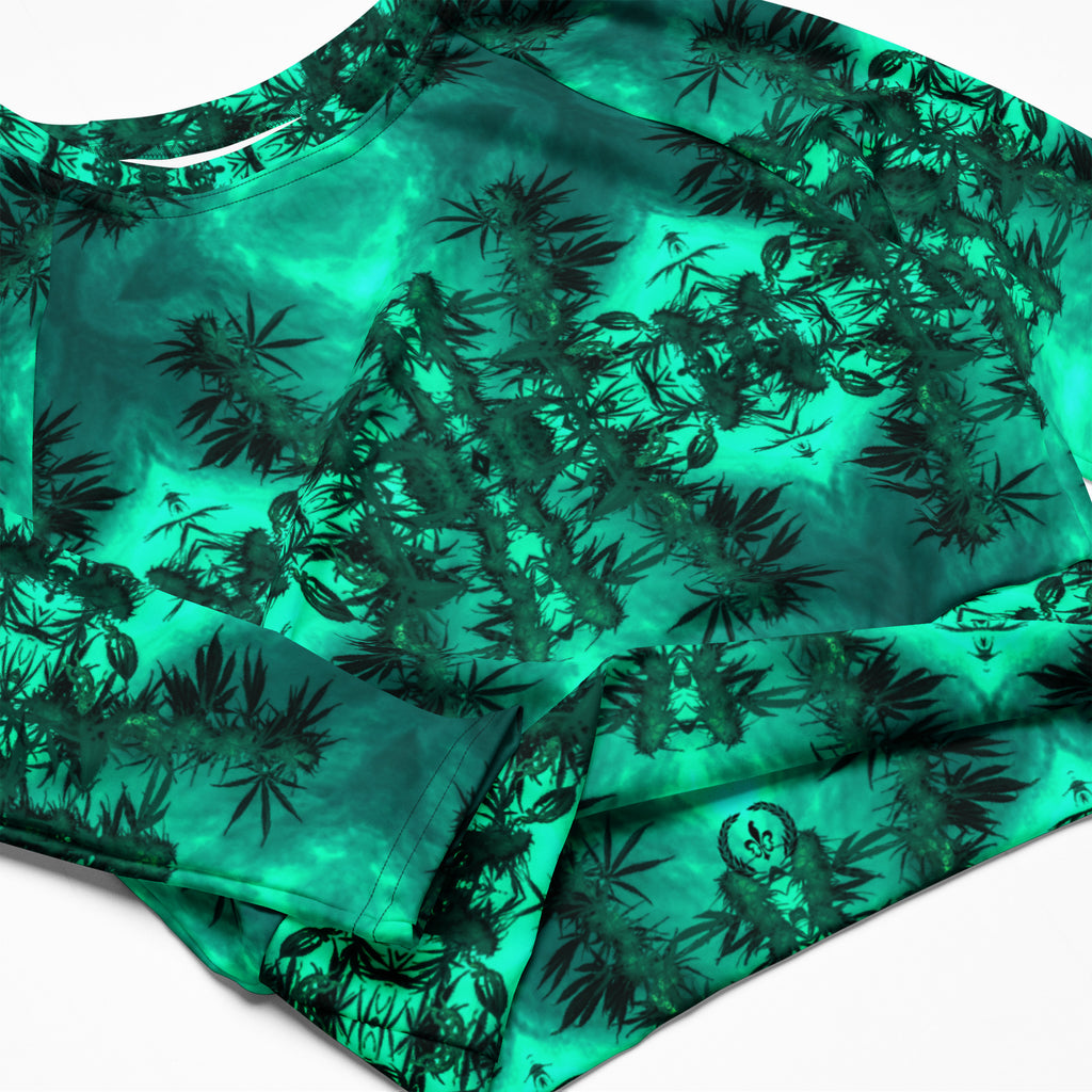 Recycled Athletic Long-Sleeve Crop Top, UPF 50+, Cannabis, Green