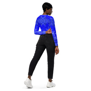 Recycled Athletic Long-Sleeve Crop Top, UPF 50+ Hummingbird, Blue