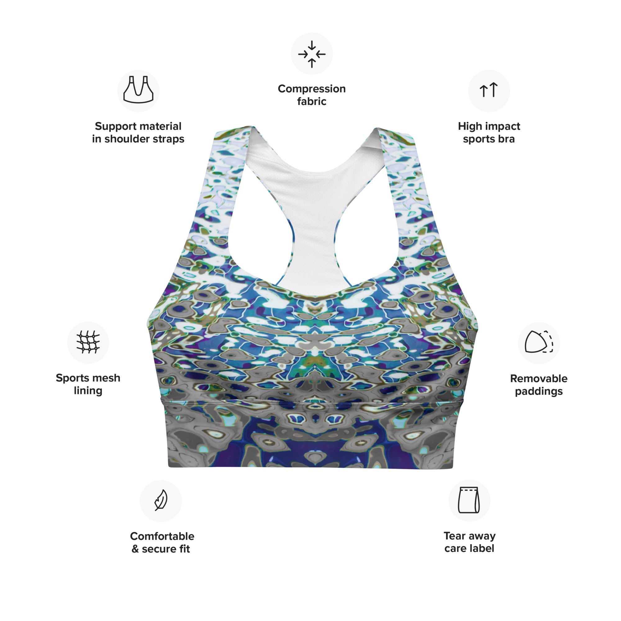 Women's Longline Sports Bra, Liquid Jewel