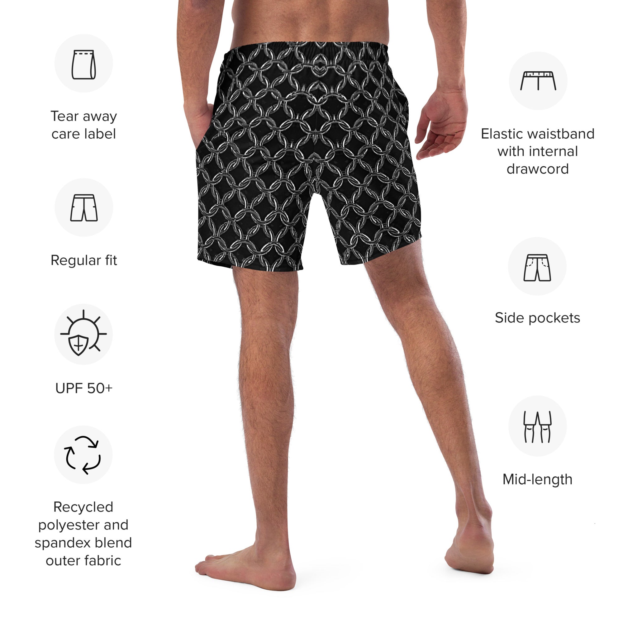 Men's Recycled Swim Trunks, with Liner, Chainmaille