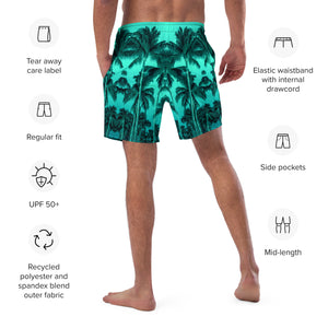 Men's Recycled Swim Trunks, with Liner, Palm Tree, Green