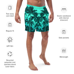 Men's Recycled Swim Trunks, with Liner, Palm Tree, Green