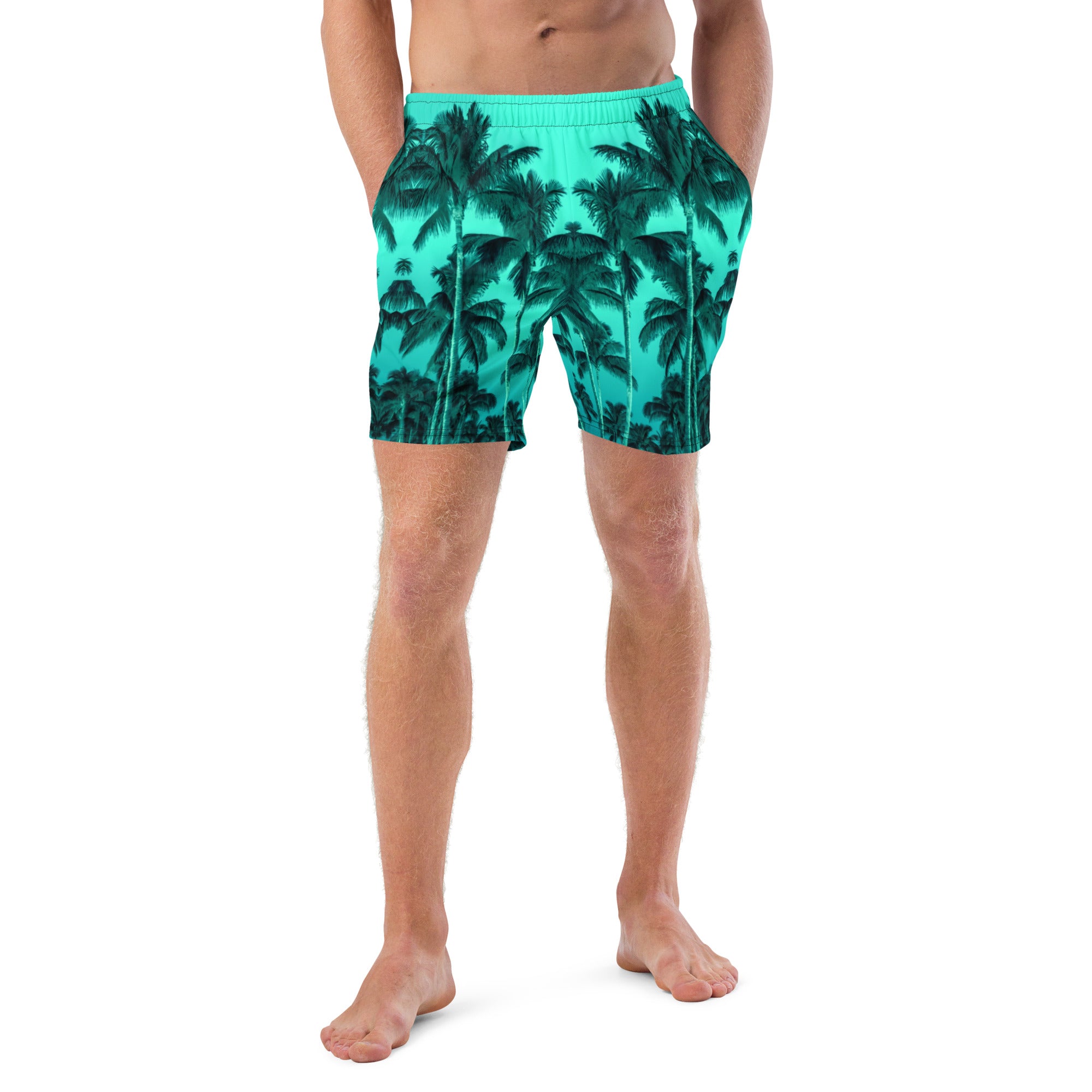 Men's Recycled Swim Trunks, with Liner, Palm Tree, Green