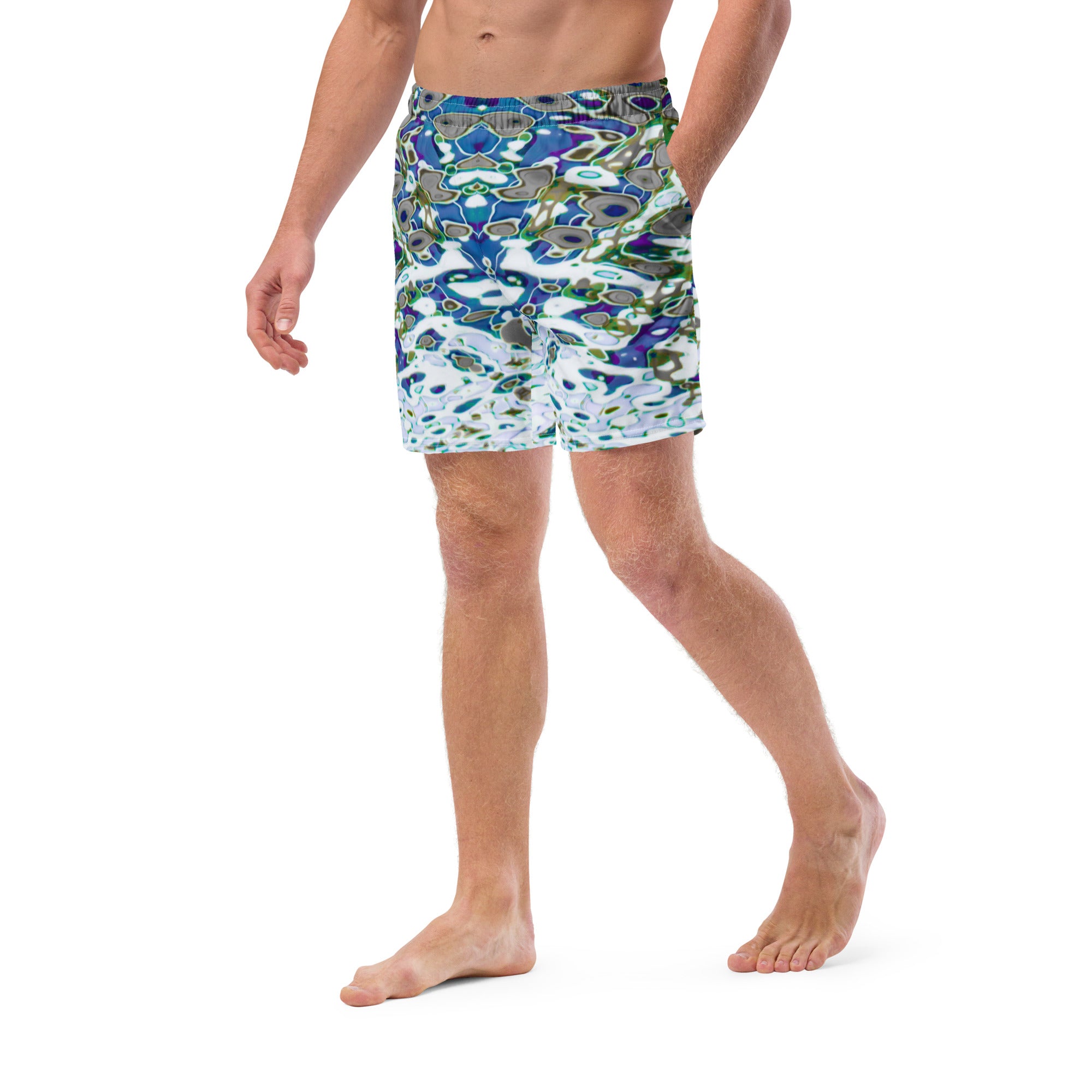 Men's Recycled Swim Trunks, with Liner, Bright Liquid Jewel