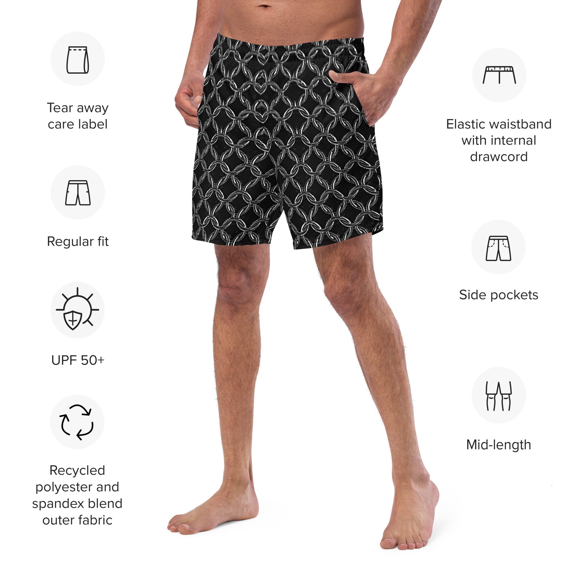 Men's Recycled Swim Trunks, with Liner, Chainmaille