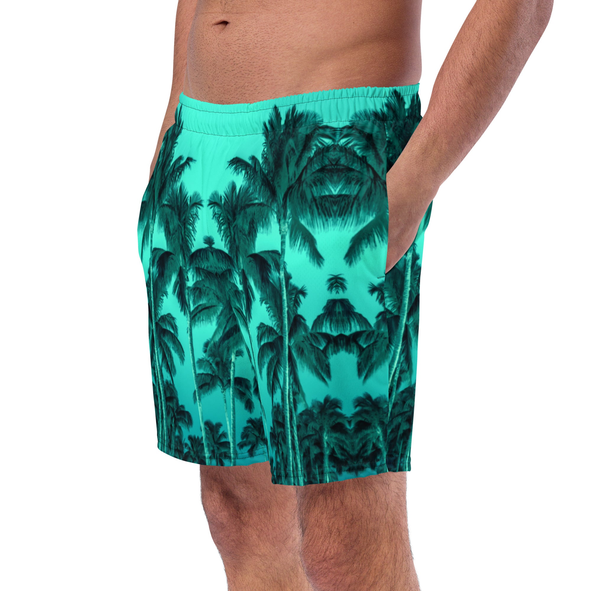 Men's Recycled Swim Trunks, with Liner, Palm Tree, Green