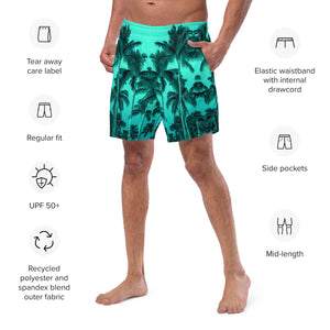 Men's Recycled Swim Trunks, with Liner, Palm Tree, Green