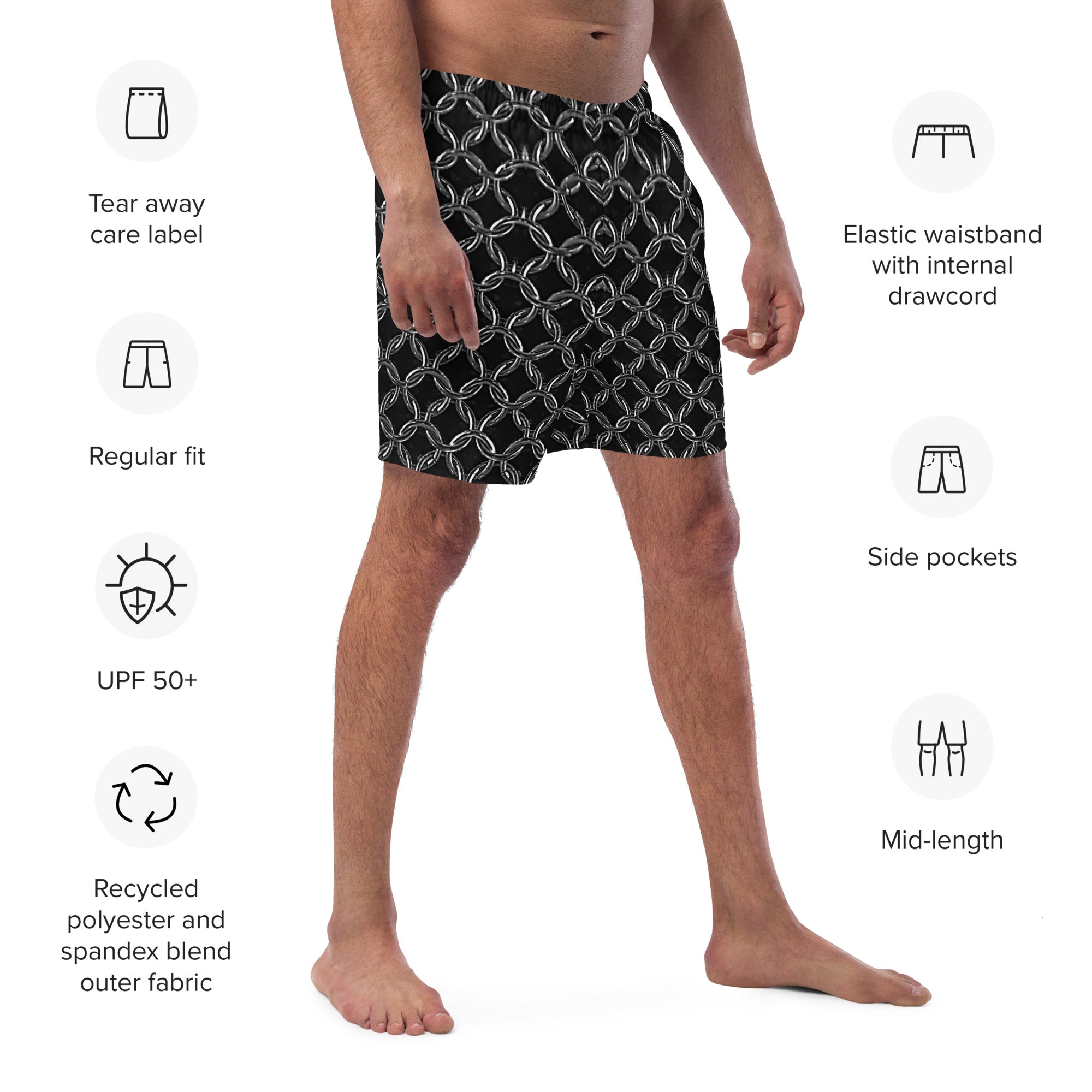 Men's Recycled Swim Trunks, with Liner, Chainmaille