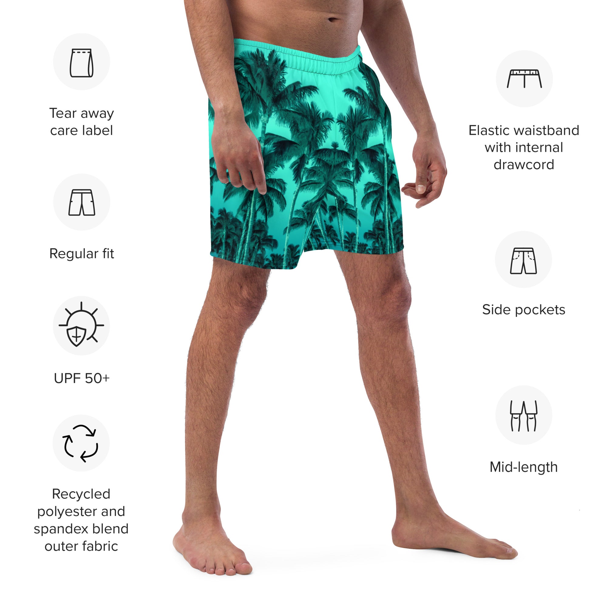 Men's Recycled Swim Trunks, with Liner, Palm Tree, Green