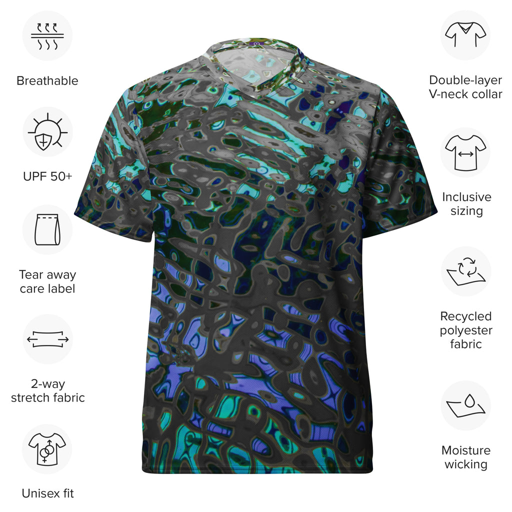 Slim Fit Recycled V-Neck Sports Jersey, Moisture Wicking, UPF 50+, Liquid Jewel