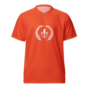 Slim Fit Recycled V-Neck Sports Jersey, Moisture Wicking, UPF 50+, Orange