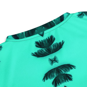 Fitted Recycled V-Neck Sports Jersey, Moisture Wicking, UPF 50+, Palm Tree, Green