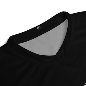 Slim Fit Recycled V-Neck Sports Jersey, Moisture Wicking, UPF 50+, Atelier Tristain Govignon, Black