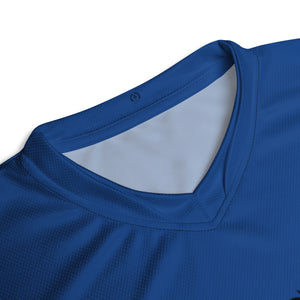 Slim Fit Recycled V-Neck Sports Jersey, Moisture Wicking, UPF 50+, Blue