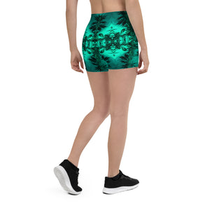 Women's Stretch Shorts, Cannabis, Green