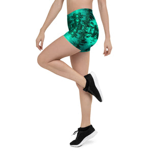 Women's Stretch Shorts, Cannabis, Green