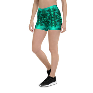 Women's Stretch Shorts, Cannabis, Green