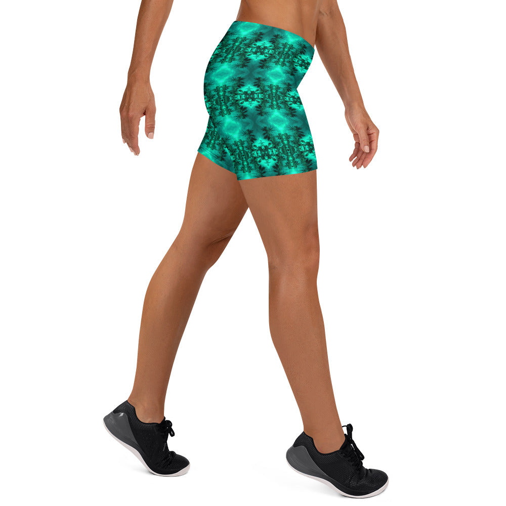 Women's Stretch Shorts, Cannabis Collection 2, Green