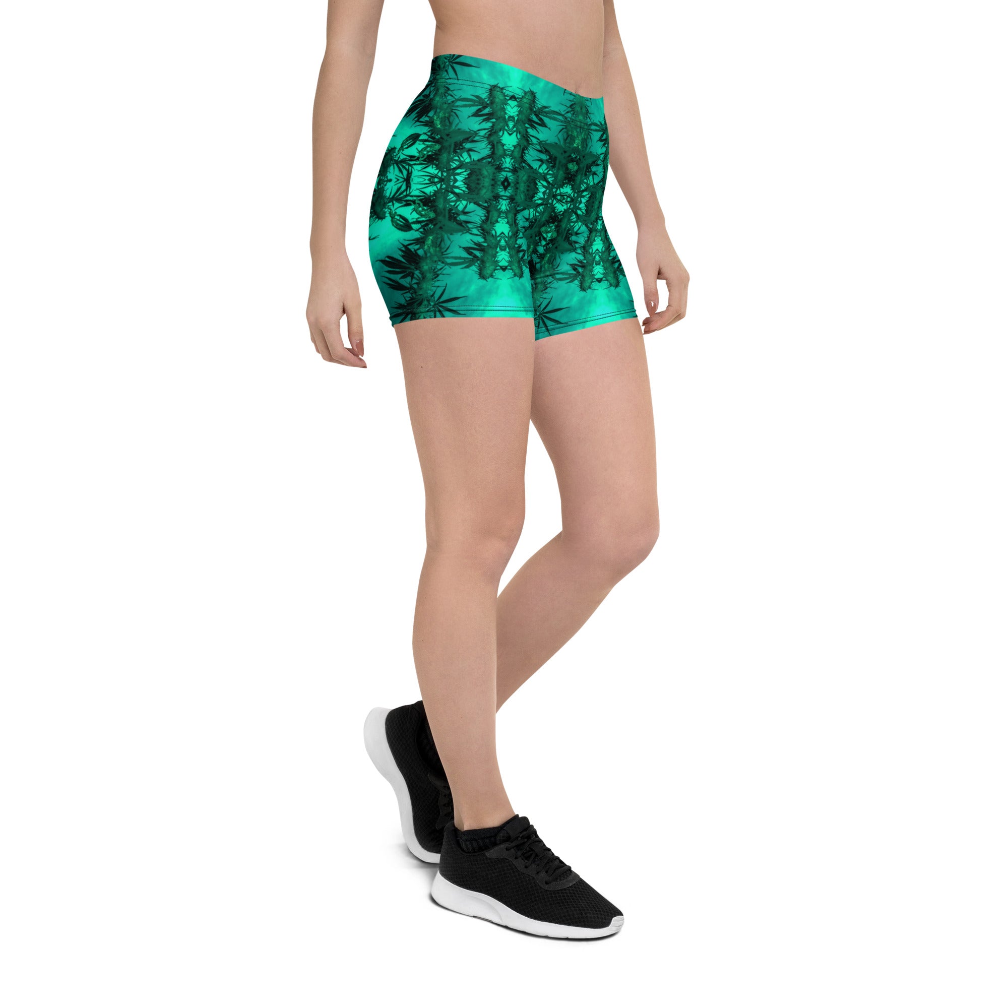 Women's Stretch Shorts, Cannabis, Green