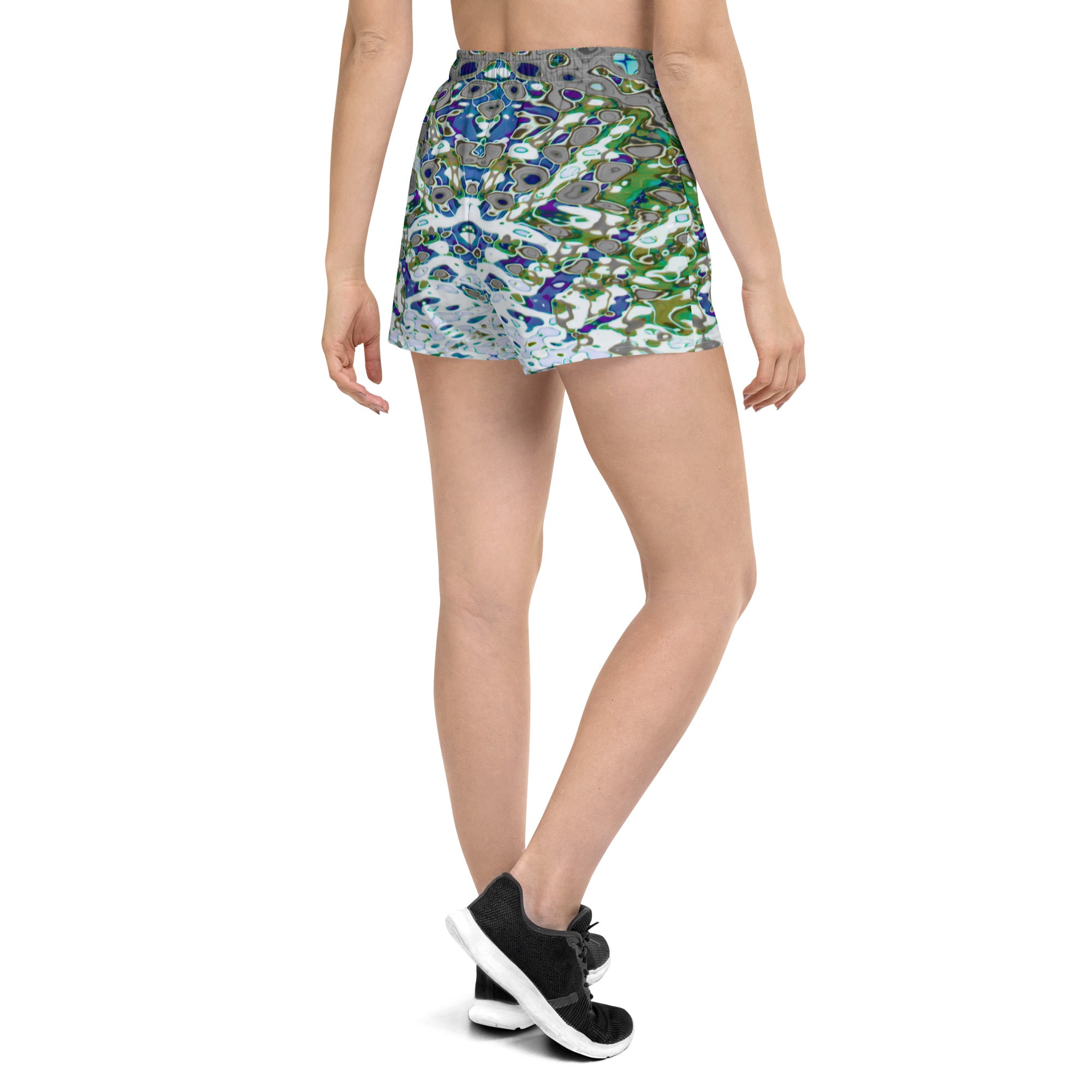 Recycled Athletic Short Shorts with Drawstring Waist and side pockets, Liquid Jewel