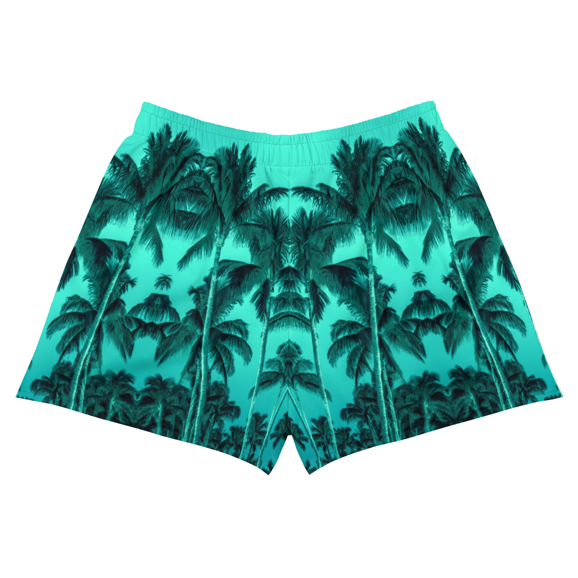 Recycled Athletic Short Shorts, Palm Tree, Turquoise